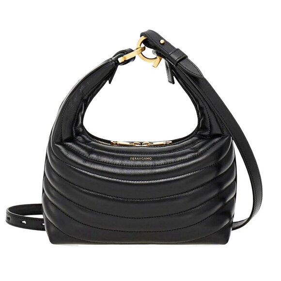 Ferragamo Rainbow Quilted Black Leather Hobo Crossbody Bag (MSRP $1,650) - Picture 1 of 12